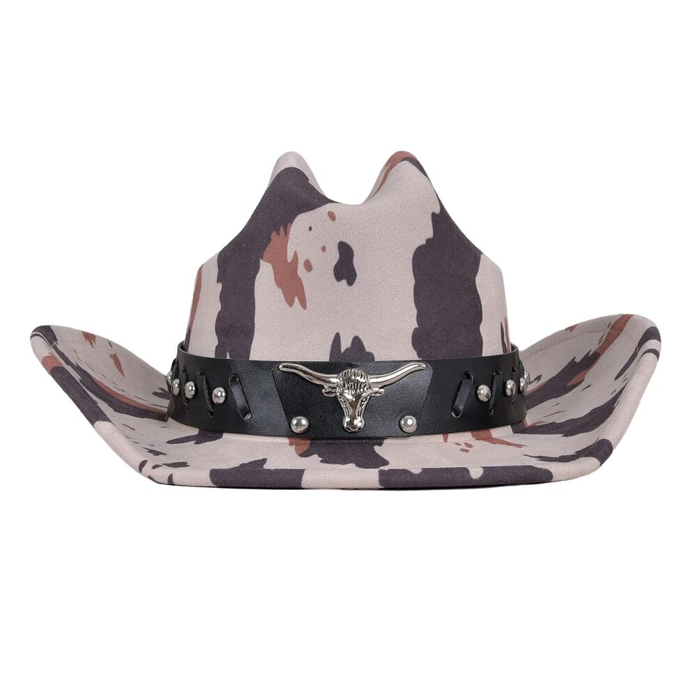 9502 Cow Print Cowboy Hat , Adjustable Camo Western Hat with Black Leather